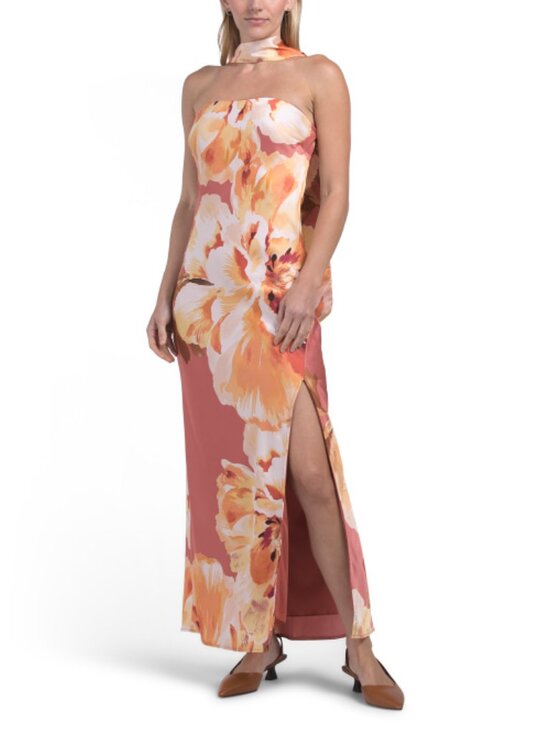 Thirty Thirty Dresses & Skirts - THIRTY THIRTY Satin Strapless Dress With Scarf